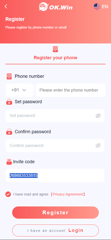 Okwin Register — create your free account